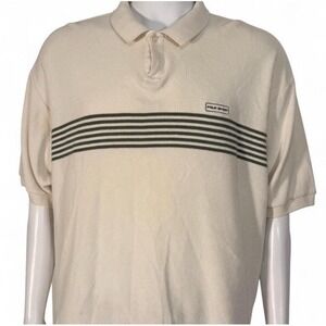 Vintage Polo Sport Ralph‎ Lauren Mens XXL Cream Knit Striped Polo Shirt Cotton